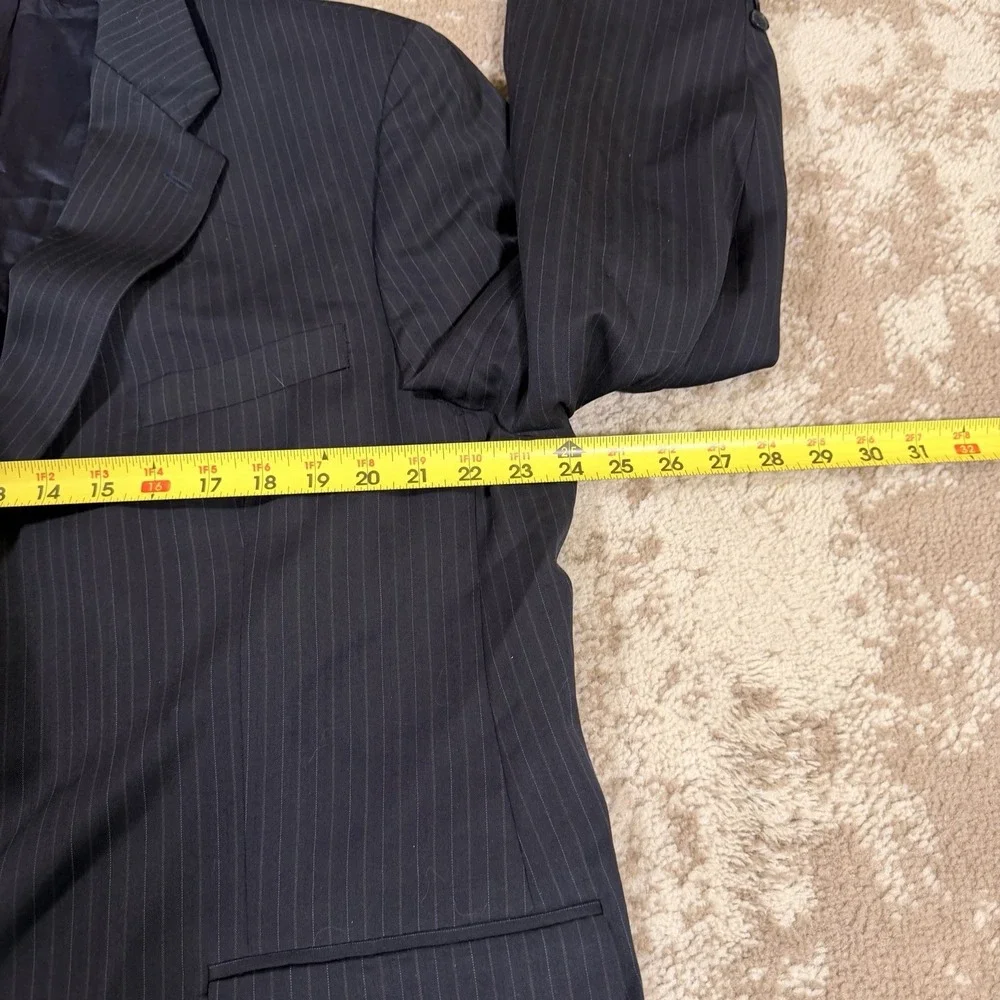 Vtg Chaps Ralph Lauren Suit Mens Wool Cashmere Stripe Black 46R 40x30 Classic